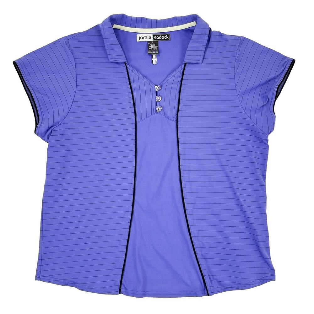 Jamie Sadock Golf Polo Shirt Women L Purple Black Pinstripe Y2K Hong Kong